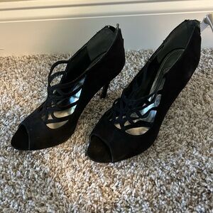 Nina Black Stiletto Heels with Peep-Toe Design